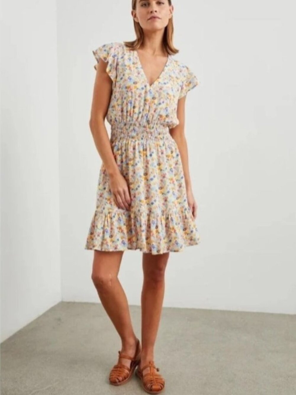 Rails Tara Flowers Summer Dress lightweight crepe floral print L